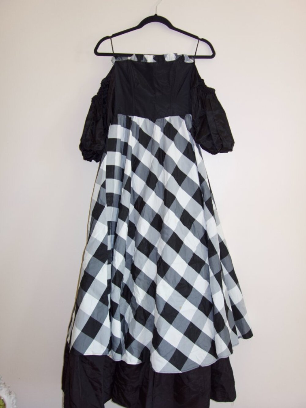 1980s Gunne Sax by Jessica McClintock black and white plaid gingham prom Dress